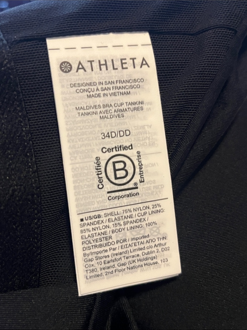 Athleta Maldives Tankini Wired Swim Top in Black Women's Size 34D / DD NWT - Picture 5 of 8